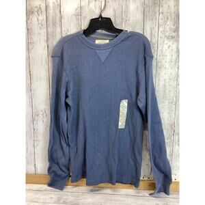 St John Bay Men Classic T-Shirt Size Small Blue Waffle Knit Long Sleeve Pullover